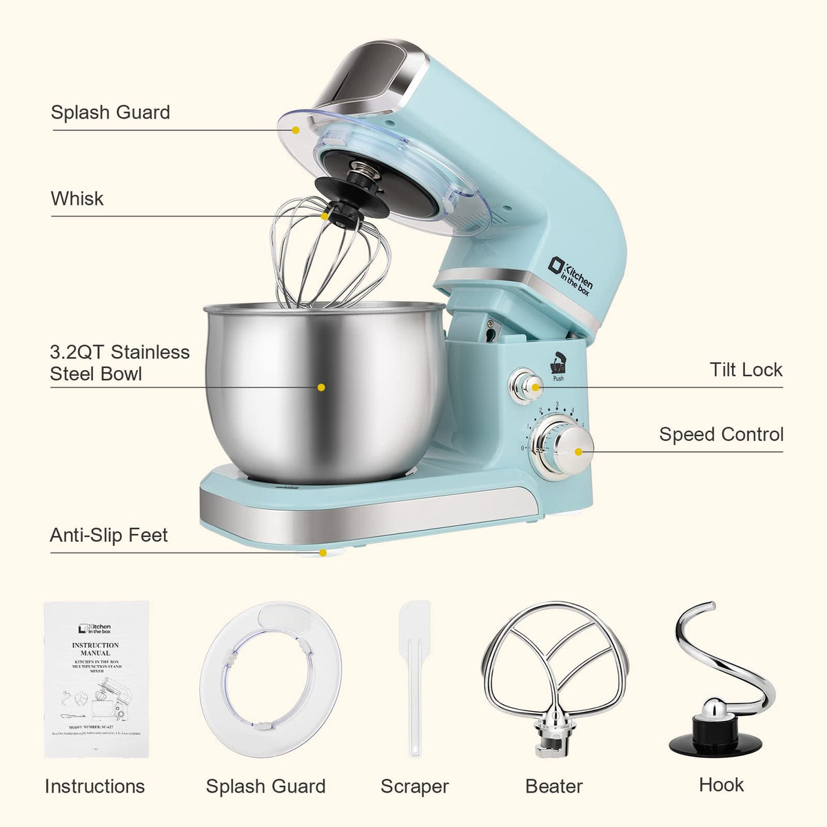 Kitchen in the box stand mixer with 6 speeds for diverse recipes