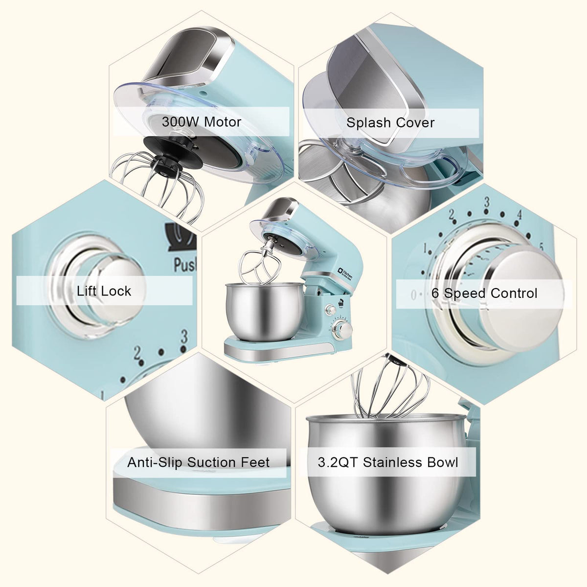 Stainless whisk and flat beater attachments for Kitchen in the box mixer