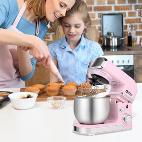 Kitchen in the Box pink stand mixer with dough hook for kneading
