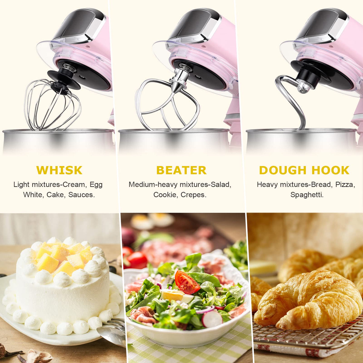 Kitchen in the Box pink stand mixer tilt head for easy access and changes