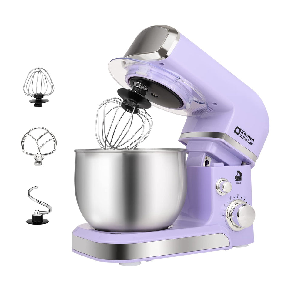 Kitchen in the box stand mixer purple front angle for space-saving baking
