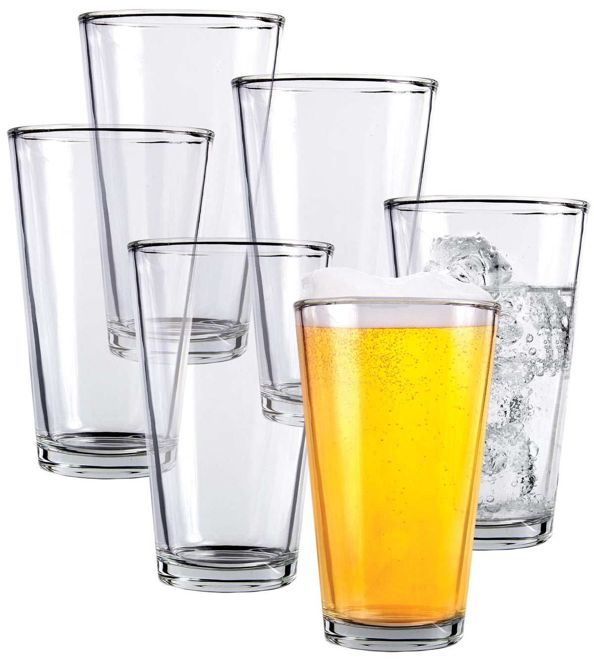 Kitchen Lux pint beer glasses set of 6 show a tall 16-ounce design for beer and cocktails