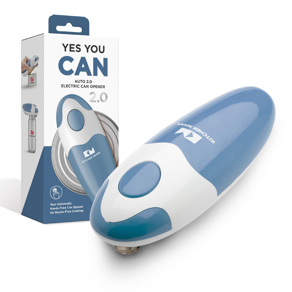 Kitchen Mama Auto 2.0 electric can opener opens cans with a smooth edge, hands-free and safe.