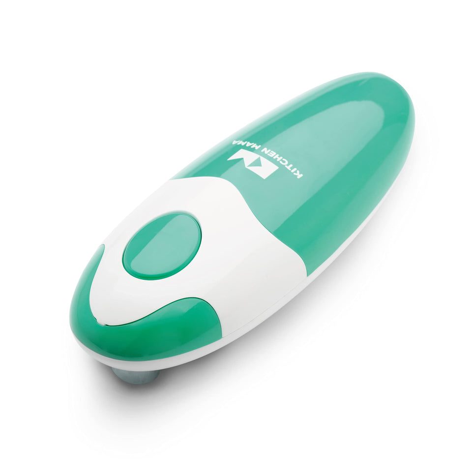 Kitchen Mama auto can opener teal, button-press ease for hands-free operation