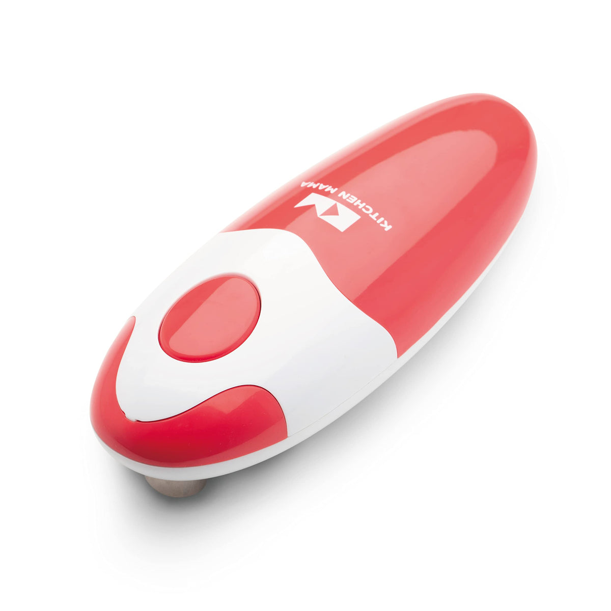 Kitchen Mama auto can opener button demonstrates one-touch convenience for effortless opening.