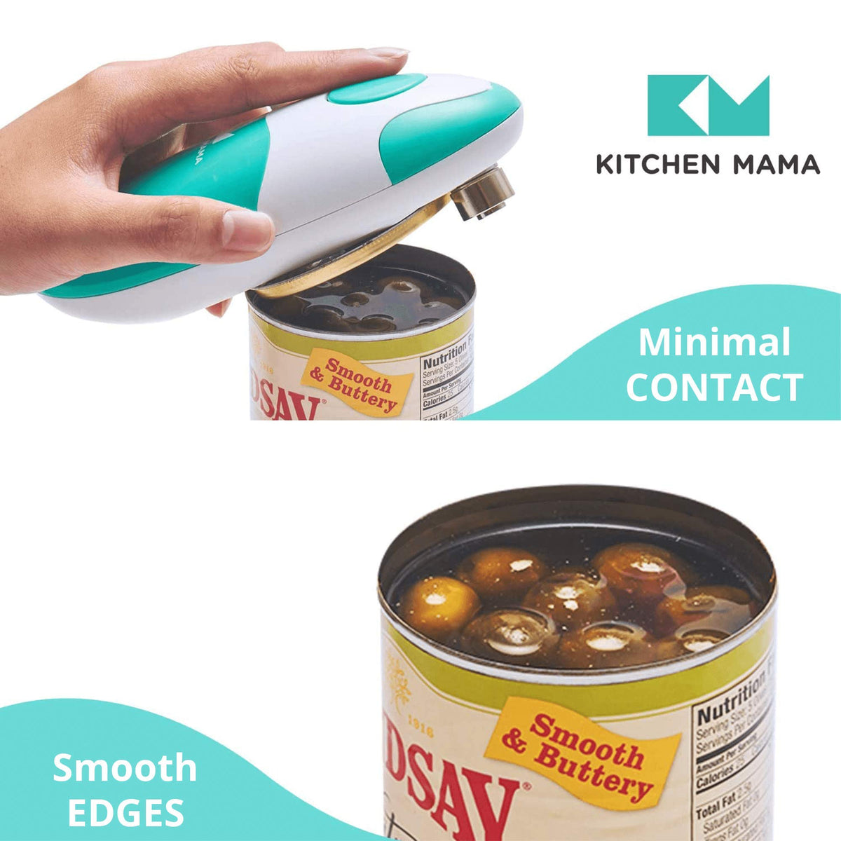 Kitchen Mama cordless teal can opener, portable for travel
