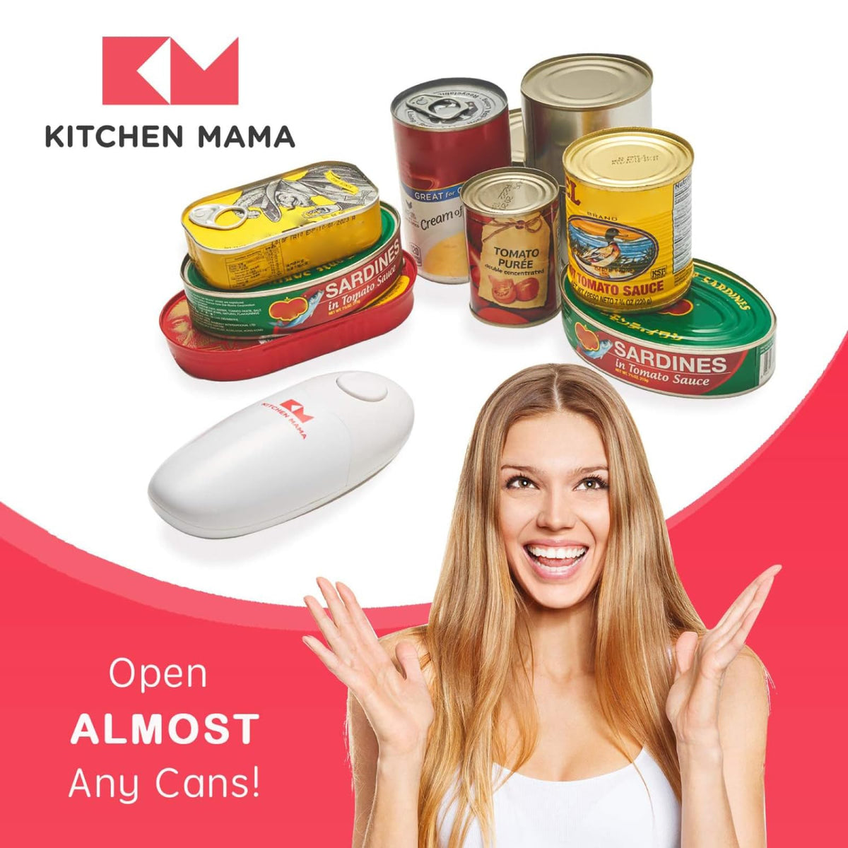 Kitchen Mama Auto Electric Can Opener white smooth edge design for safe kitchen prep