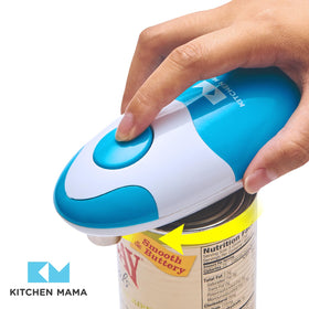 Kitchen Mama battery-powered opener powered by four AA batteries.