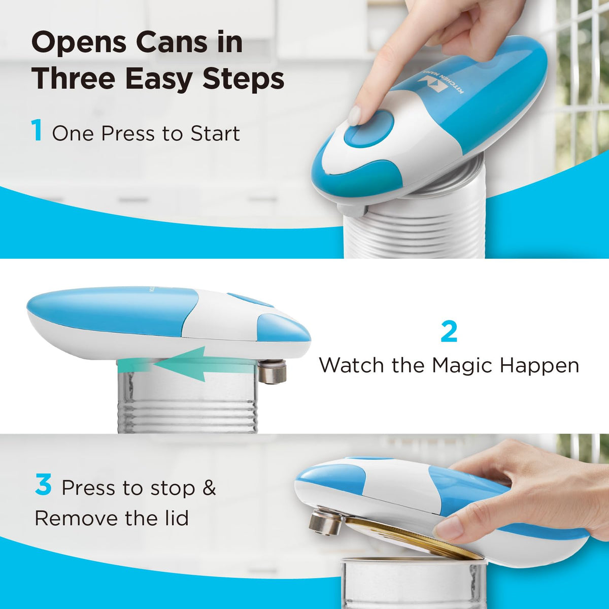 Kitchen Mama hands-free can opener enabling independence in the kitchen.