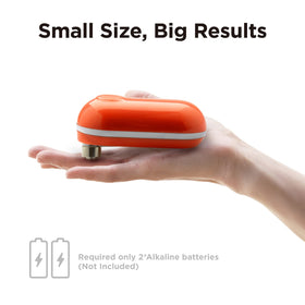 Close view of Kitchen Mama mini can opener battery compartment powering cordless use.