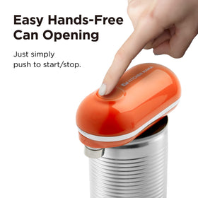 Kitchen Mama mini can opener shows smooth edge after opening, safe for fingertips.