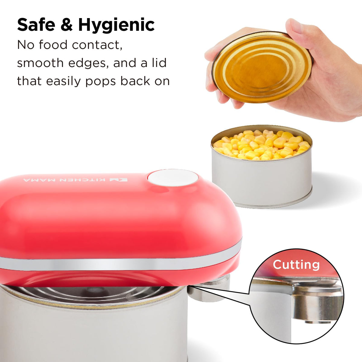 Kitchen Mama Mini Plus smooth-edge-cutting delivers clean, edge-free can openings.