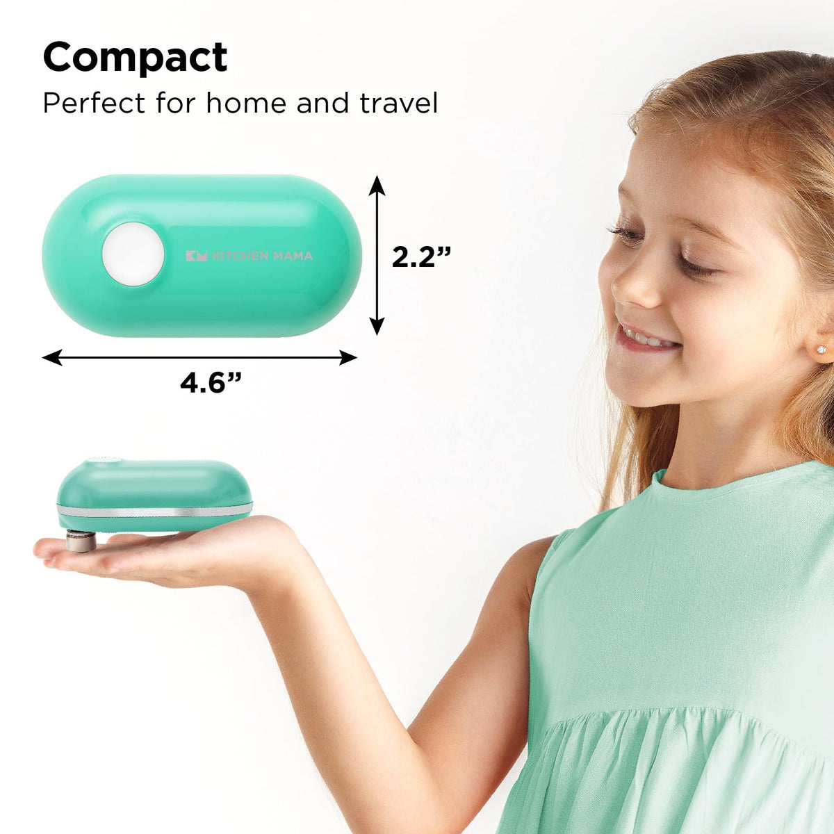 Kitchen Mama Mini Plus Teal smooth-edge cutting for safe lid removal