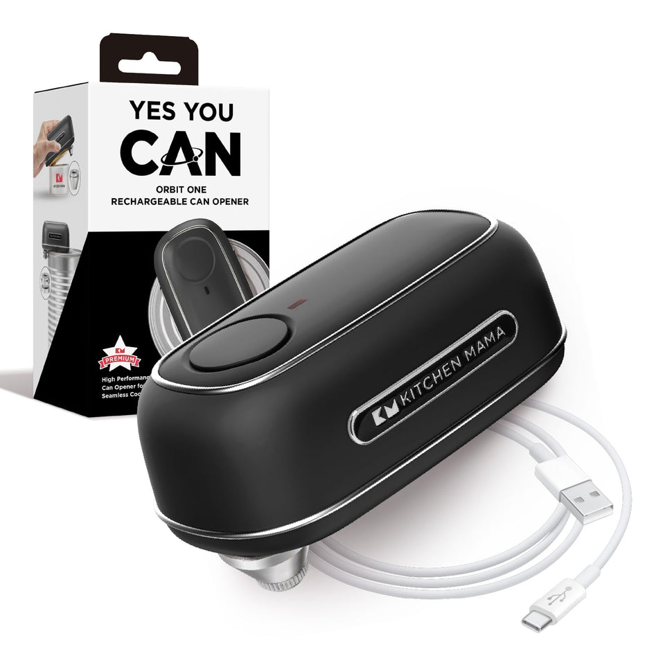 Kitchen Mama Orbit One front view enabling hands-free can opening.
