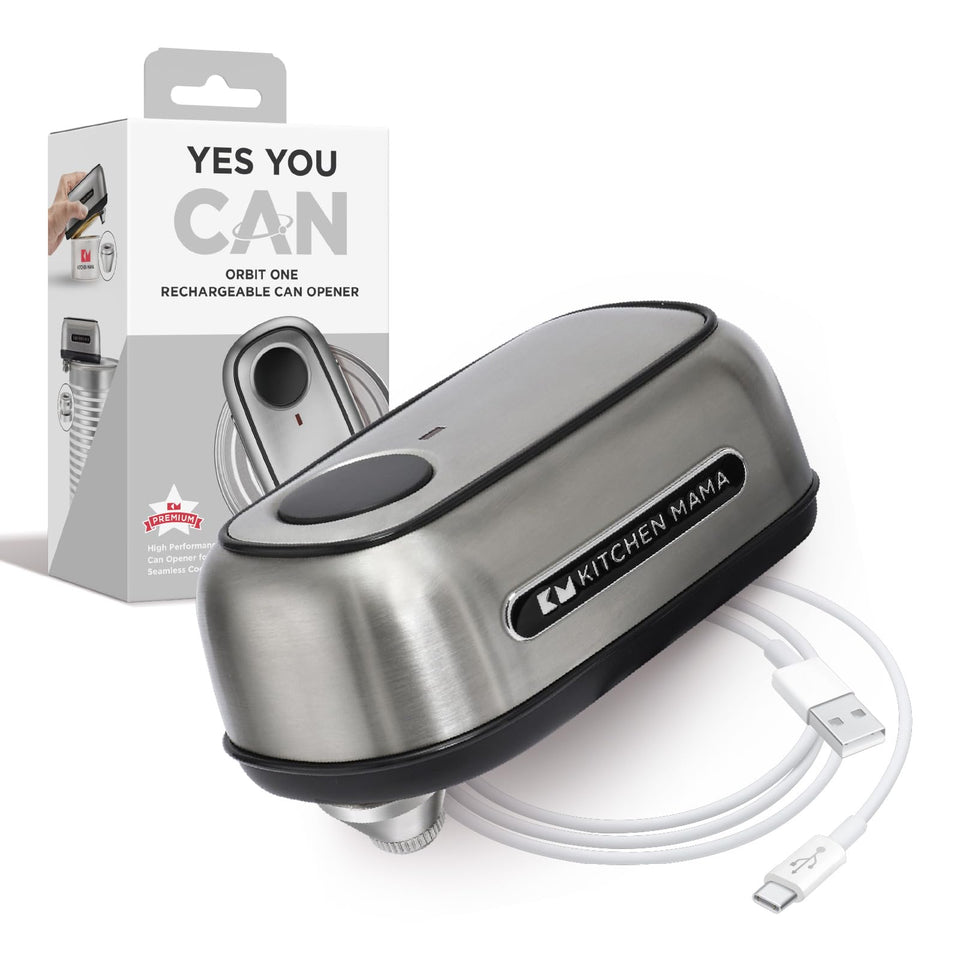 Kitchen Mama Orbit One electric can opener ready for hands-free operation