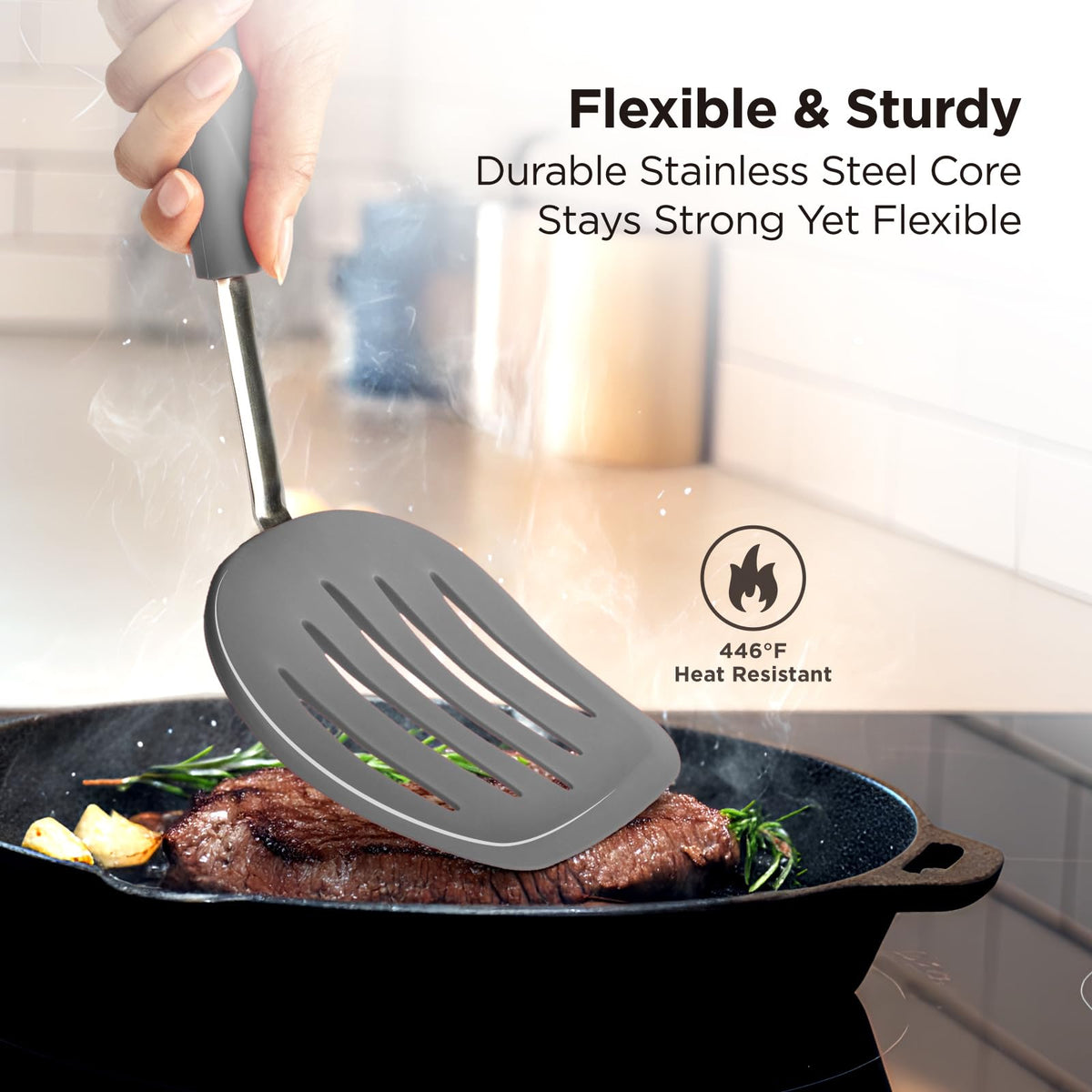 Spatula with heat resistance up to 446°F for high-heat cooking
