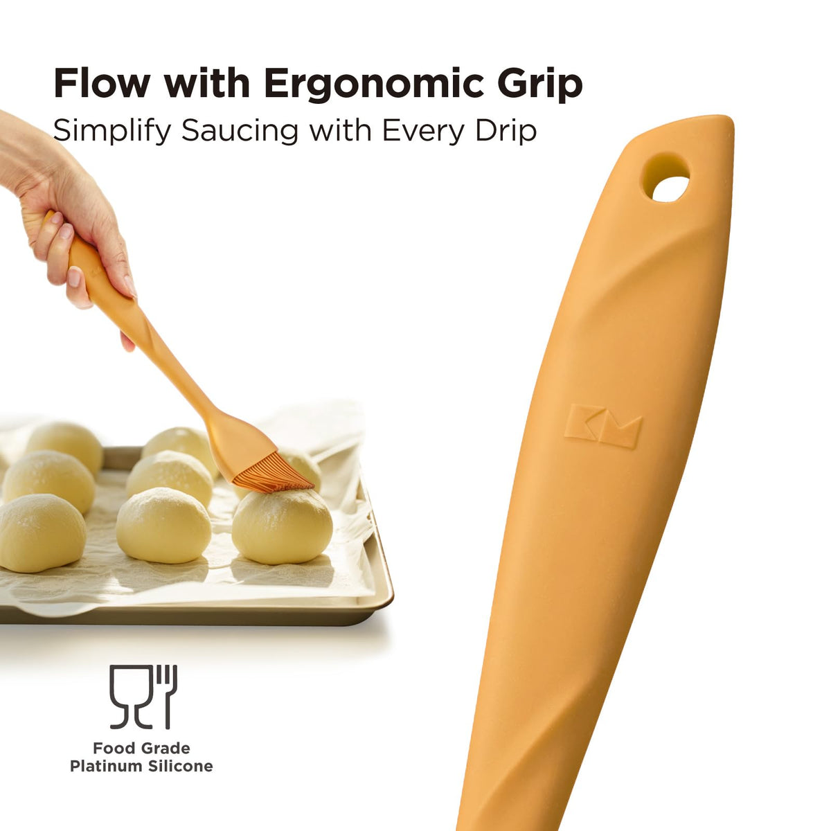 Close-up of Kitchen Mama WaltzGrip silicone bristles showing seamless one-piece design