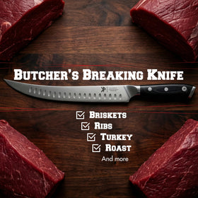 Granton edge on Kitchen Perfection knife enables smoother, precise slicing.