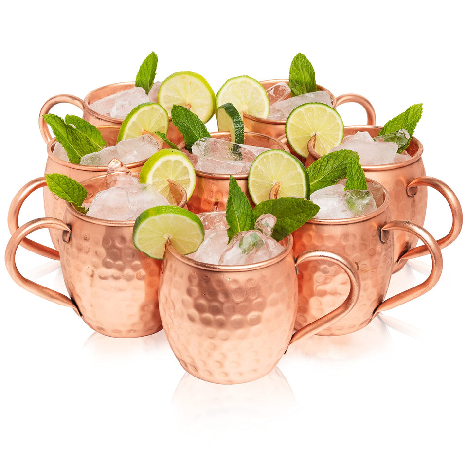 Kitchen Science Moscow Mule copper mug set with hammered finish for authentic, chilled cocktails.