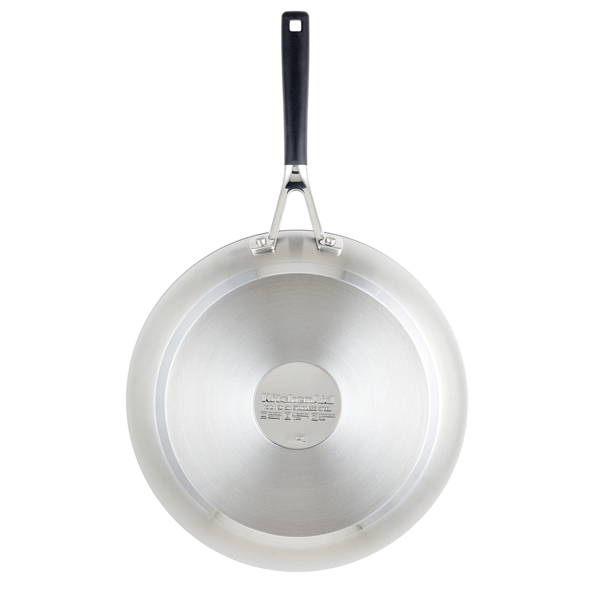 KitchenAid 12-inch frying pan aluminum core base delivers quick heat.