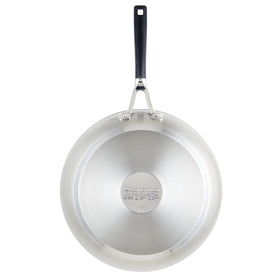 KitchenAid 12-inch frying pan aluminum core base delivers quick heat.