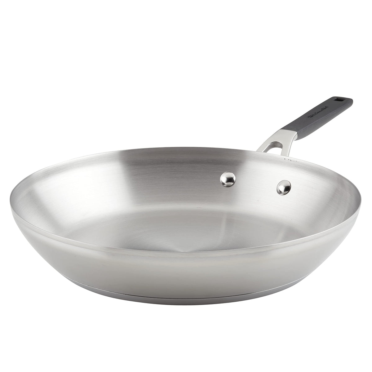 KitchenAid 12-inch frying pan with brushed base for even heating.