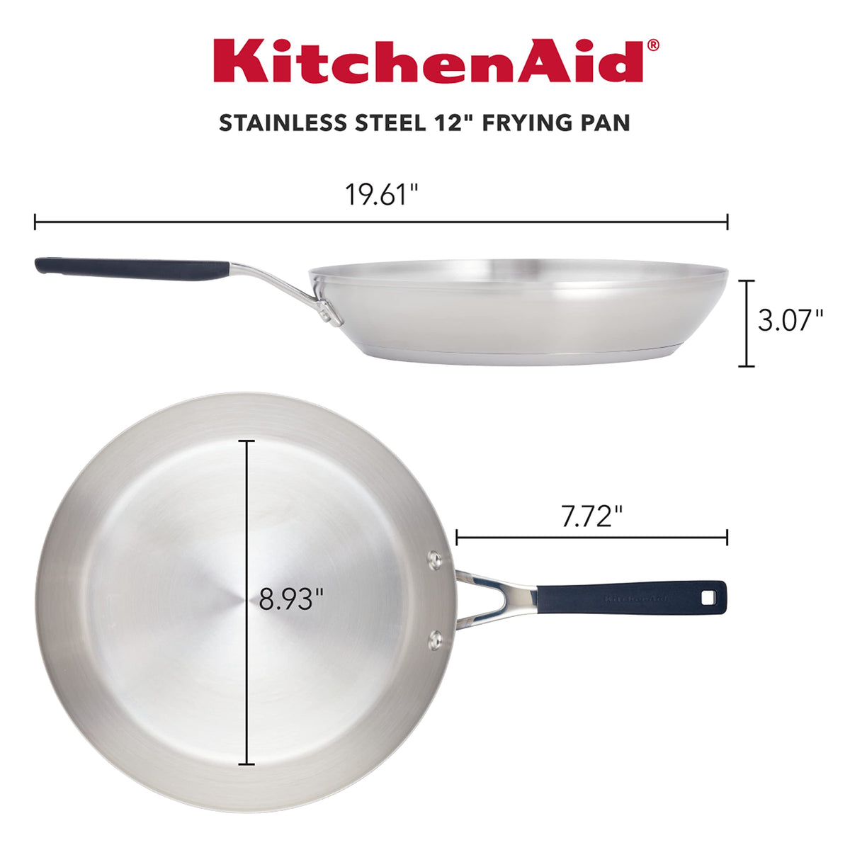 KitchenAid 12-inch frying pan silicone grip handle stays cool.