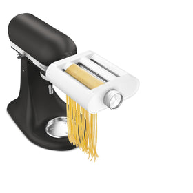 KitchenAid 3-in-1 pasta attachment rolling stage for even pasta sheets at home.
