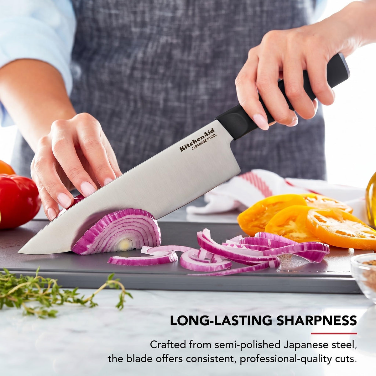 KitchenAid 5-inch santoku knife for versatile chopping and mincing.