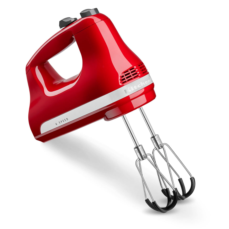 KitchenAid 6-speed hand mixer with flex edge beaters for faster, more thorough mixing.