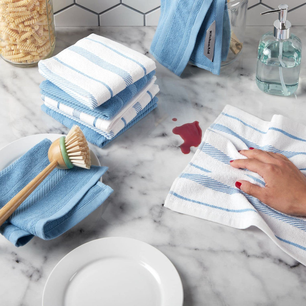 KitchenAid Albany dishcloth blue and white stripe, durable daily cleaner.