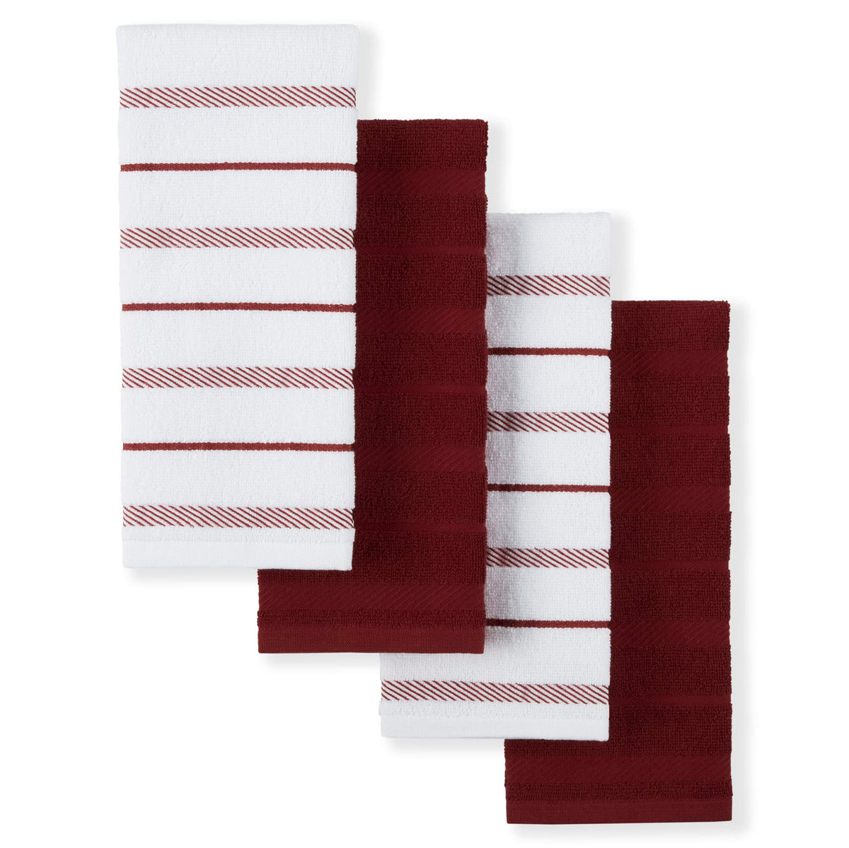 KitchenAid Albany solid red towel absorbing spills on a clean counter.