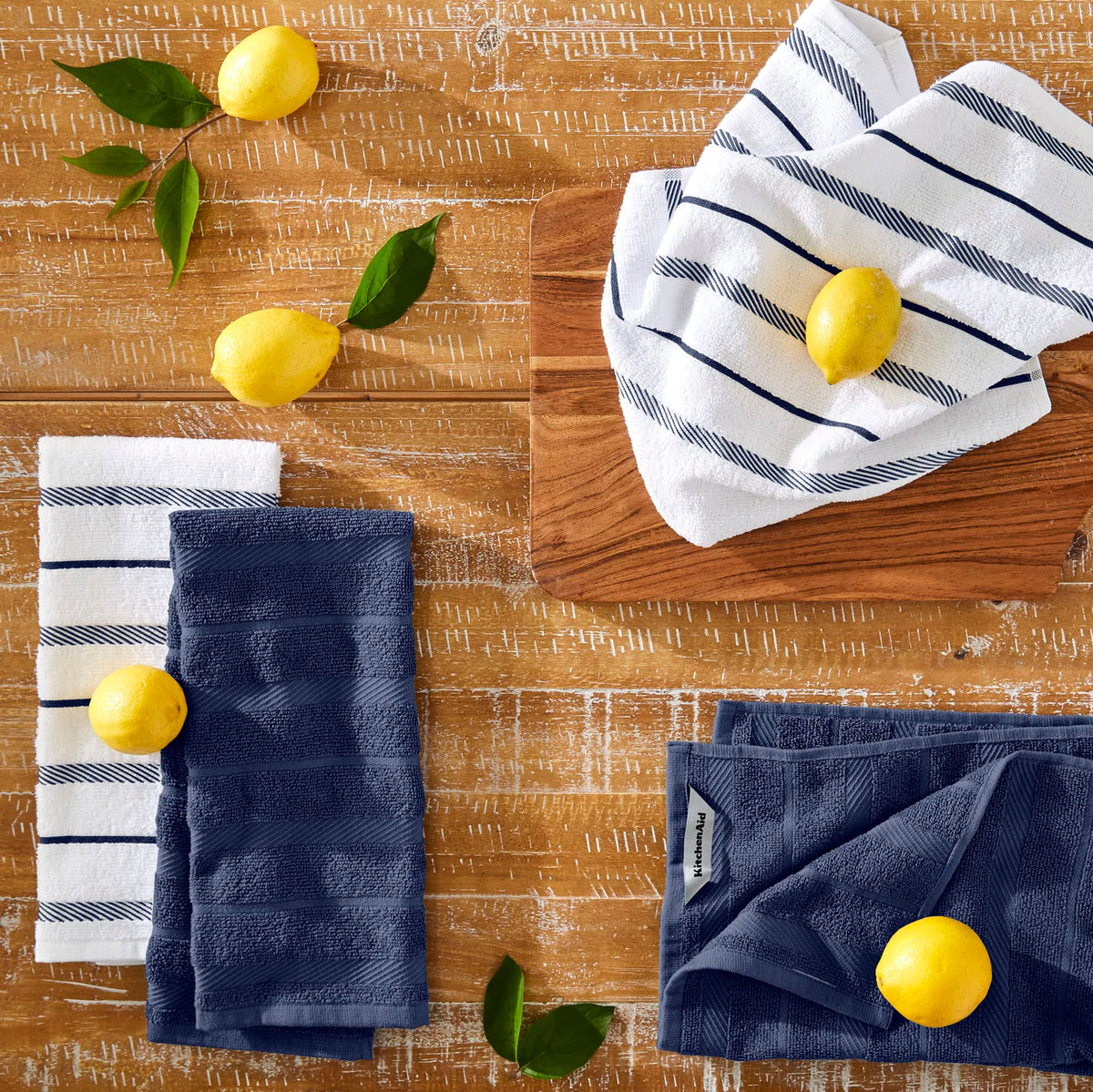 KitchenAid Albany solid blue towel dries dishes and countertops.
