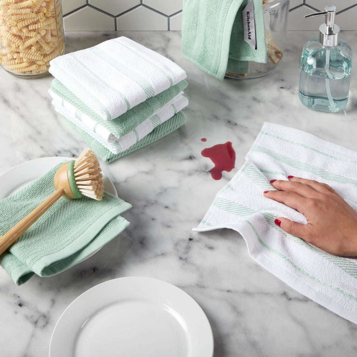 KitchenAid Albany striped green and white dishcloth durable for daily use