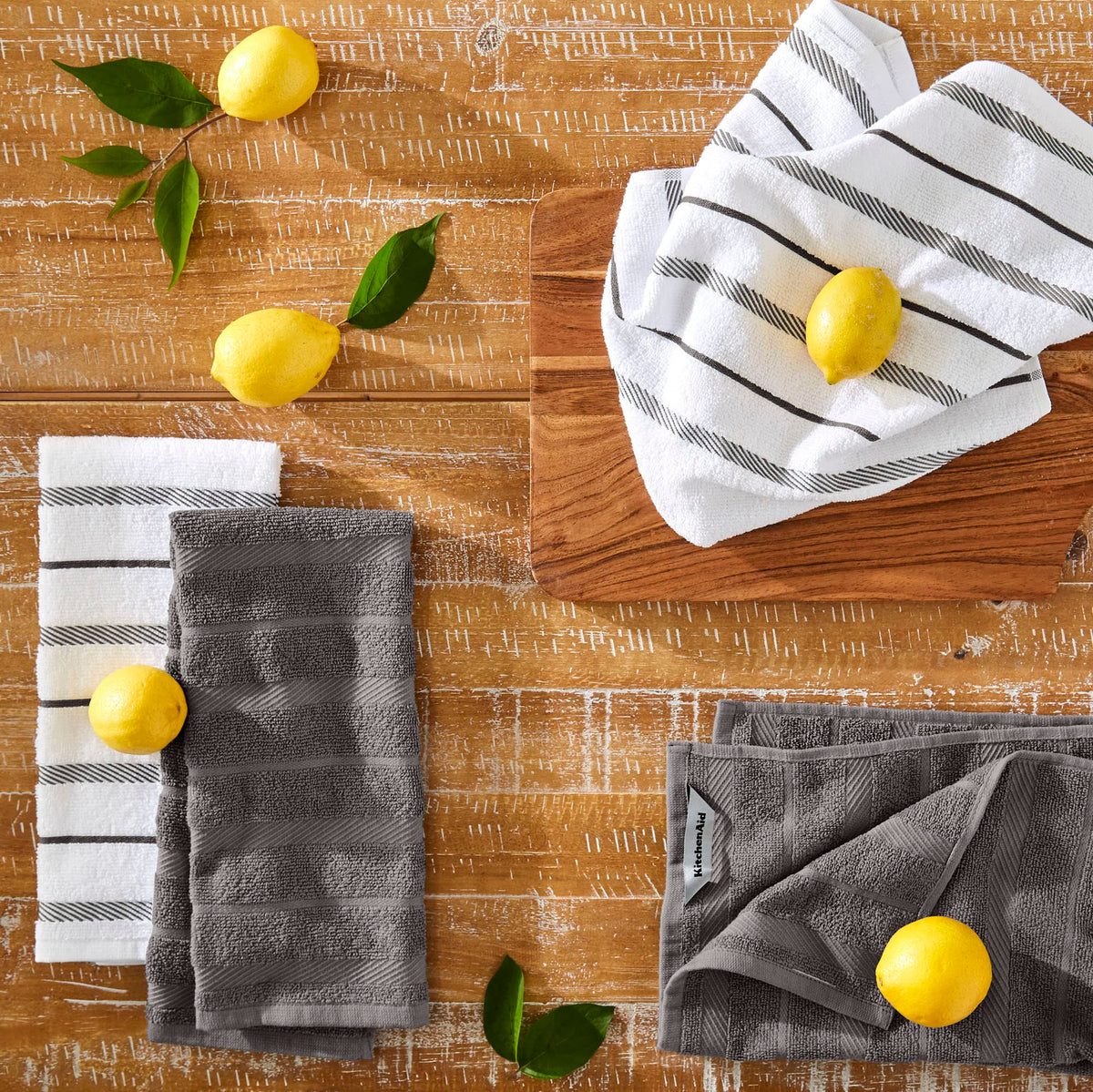 KitchenAid Albany striped towel 16x26 offers durable cotton-poly blend for versatile tasks.