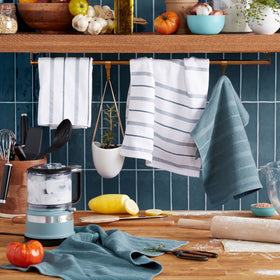 KitchenAid Albany striped towels fog blue white durable daily use