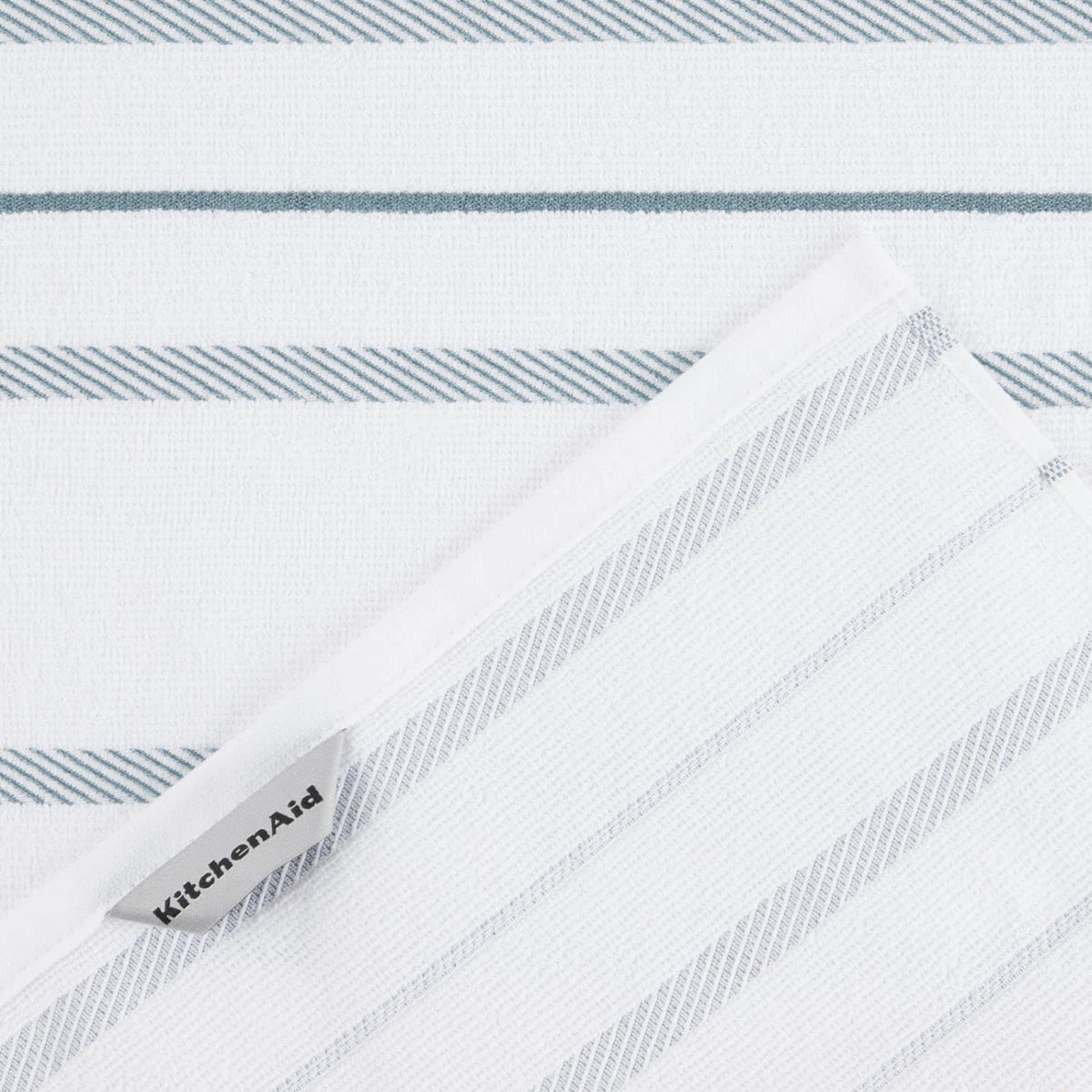 KitchenAid Albany striped towels as placemats for a coordinated kitchen