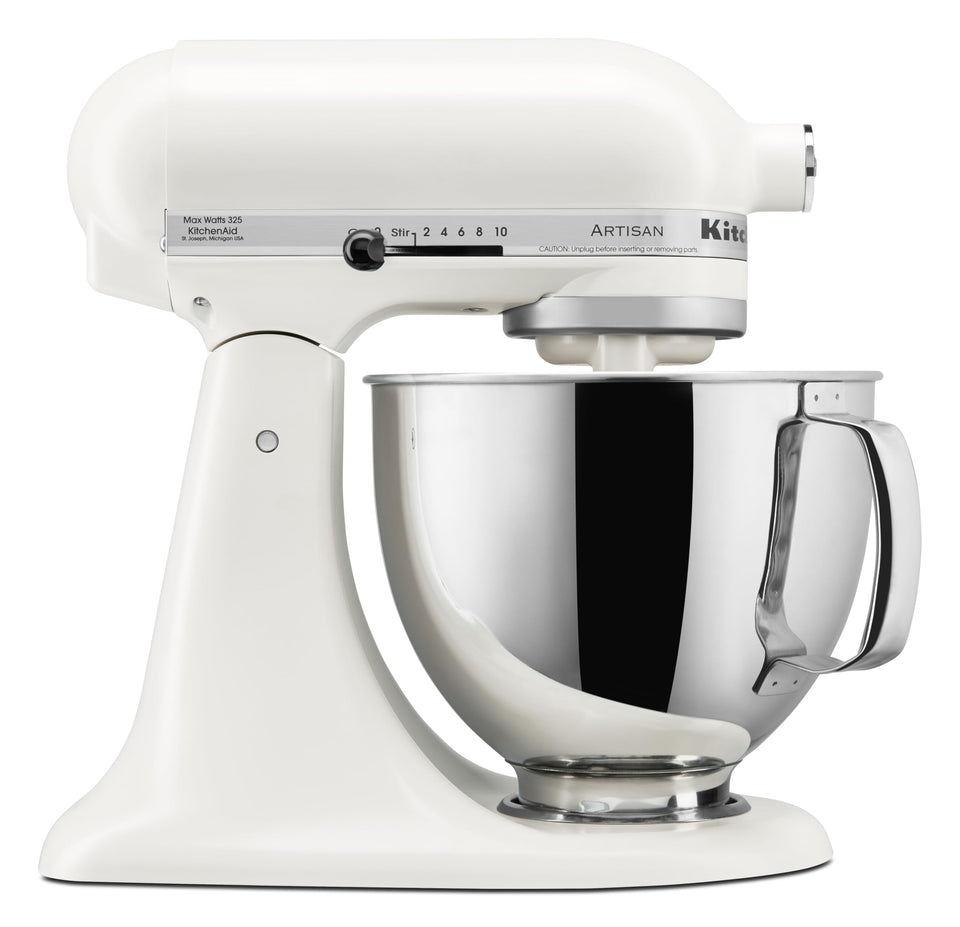 KitchenAid Artisan 5-Quart Tilt-Head Mixer in porcelain, versatile mixing.