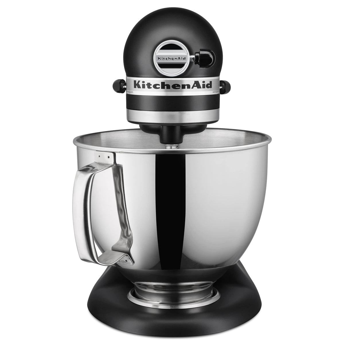 KitchenAid Artisan 5-quart stainless steel bowl supports large batches with a comfortable handle.