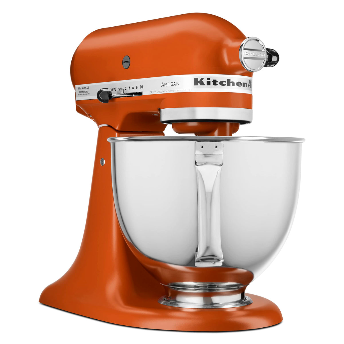KitchenAid Artisan 5 quart stainless bowl with a comfortable handle for large batches.
