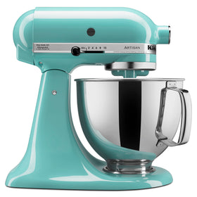 KitchenAid Artisan 5-Quart Tilt-Head Mixer Aqua Sky ready for large-batch cookie dough.
