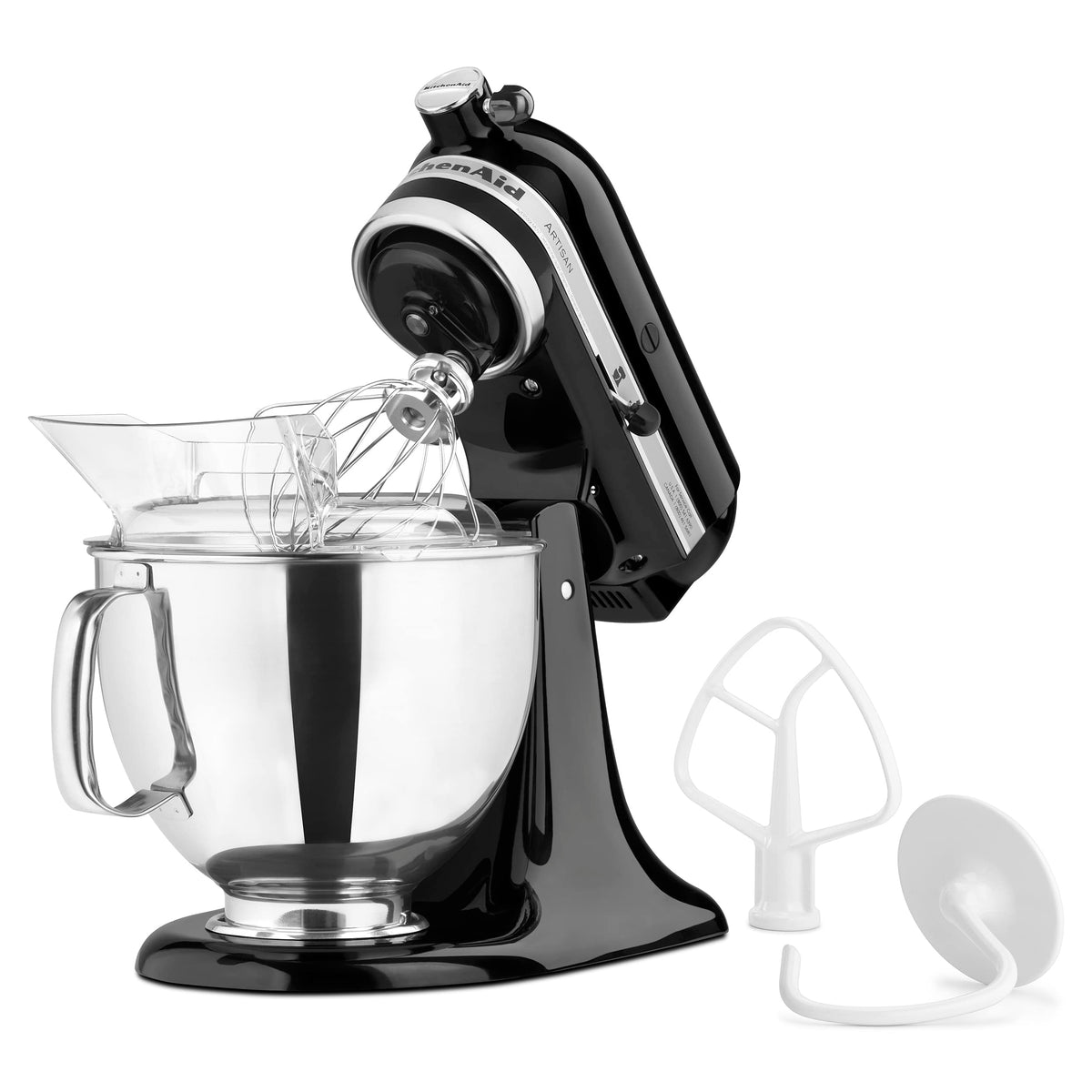 KitchenAid Artisan tilt-head mixer with 10 speeds enables precise blending and kneading.
