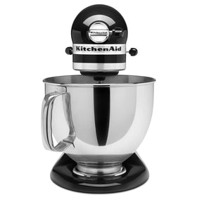 KitchenAid Artisan 5-quart mixer in Onyx Black highlighting durable metal construction for long-lasting performance.
