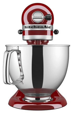 KitchenAid Artisan 5-Qt mixer bowl with ergonomic handle ready for large batches.