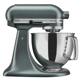 KitchenAid Artisan 5-Quart Juniper mixer in vibrant finish; durable metal construction for large-batch baking.