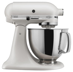 KitchenAid Artisan 5-Quart tilt-head mixer with pouring shield for easy ingredient access.