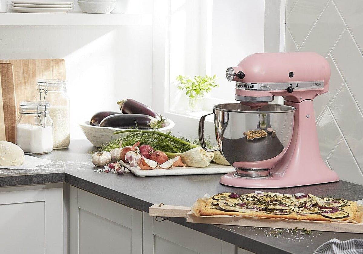 KitchenAid Artisan dried rose color option displayed highlighting stylish kitchen integration.