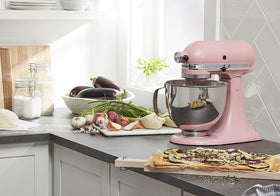 KitchenAid Artisan dried rose color option displayed highlighting stylish kitchen integration.