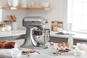 KitchenAid Artisan countertop mixer with long 36-inch cord for flexible placement.