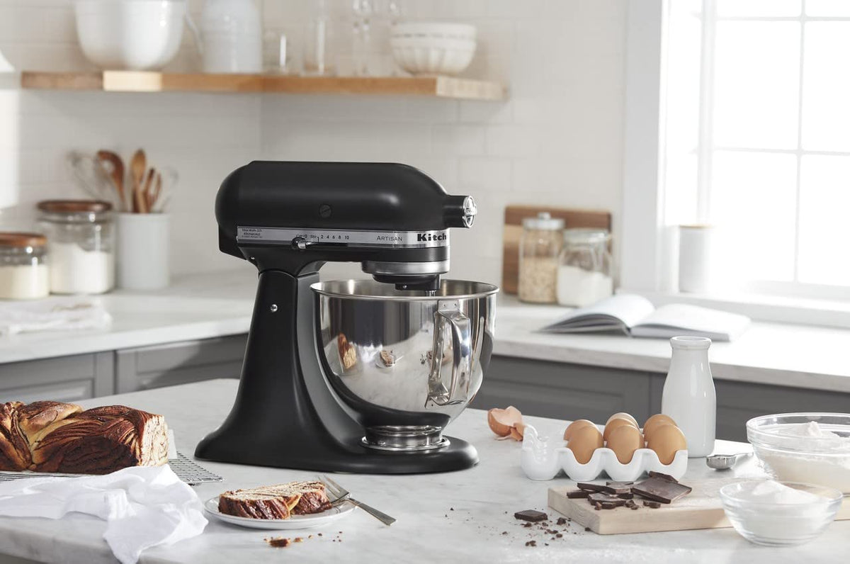 Matte black KitchenAid Artisan blends into modern kitchens and inspires cooking.